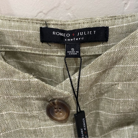 Romeo & Juliet Couture Linen Blend Olive Green Pinstripe Jumpsuit Size S NWT - Picture 6 of 10